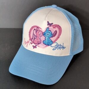 NWT, Berkshire Fashions,Disney Angel & Stitch Blue/White Girls Trucker Hat.